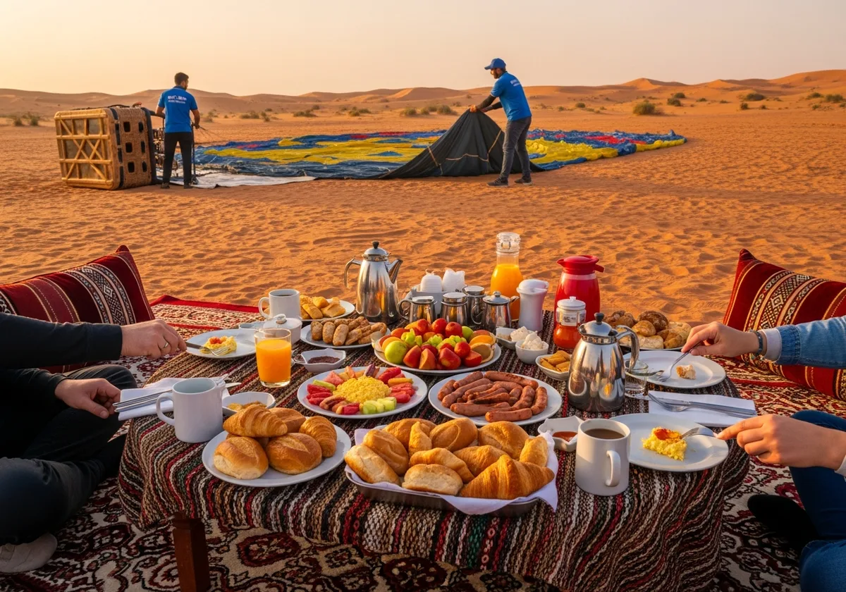 Hot air balloon Deluxe package camp breakfast in the Dubai desert