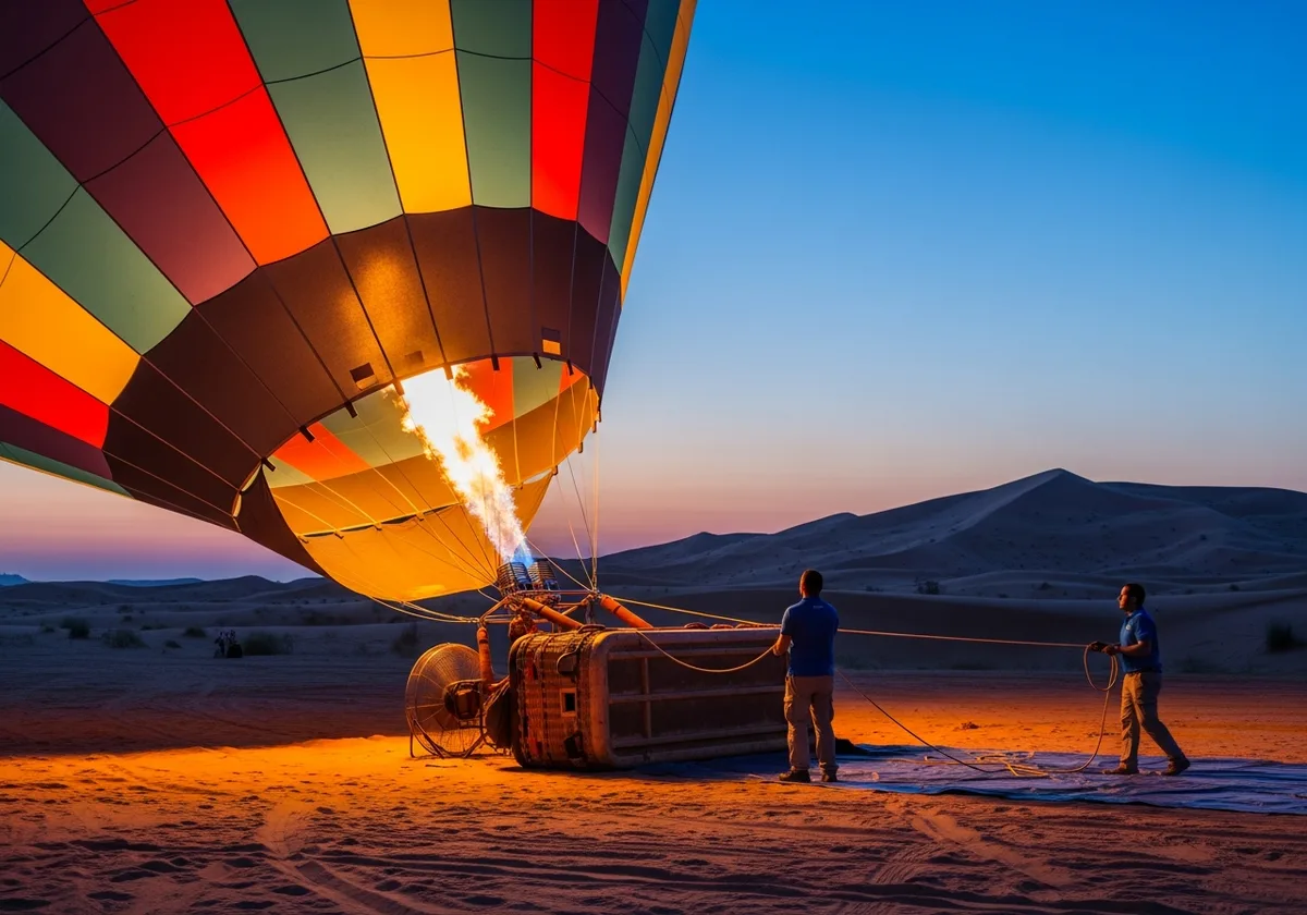 Hot air balloon inflating at dawn on the Hot Air Balloon Standard Package