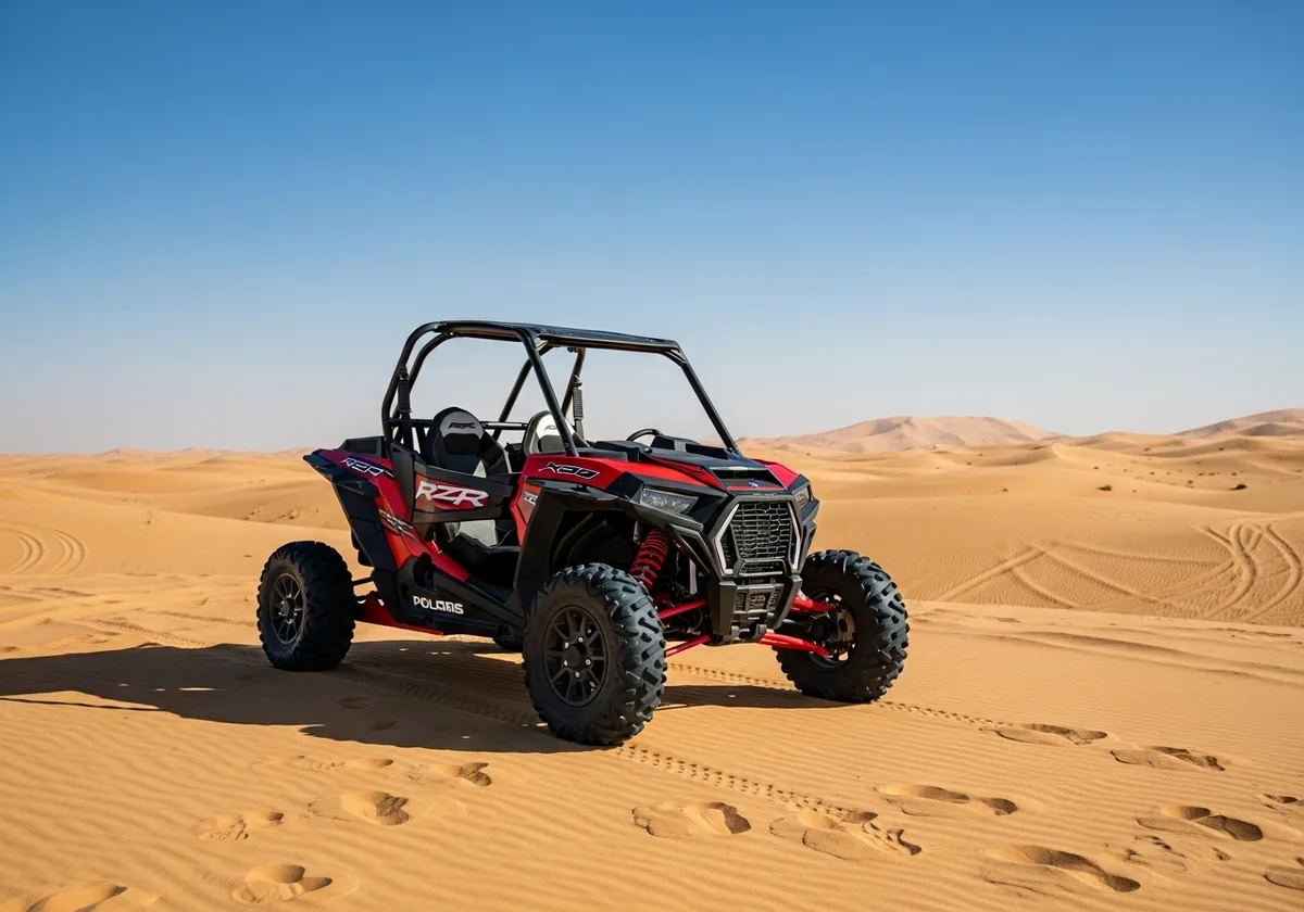 Polaris RZR dune buggy in our fleet, parked in the Dubai desert