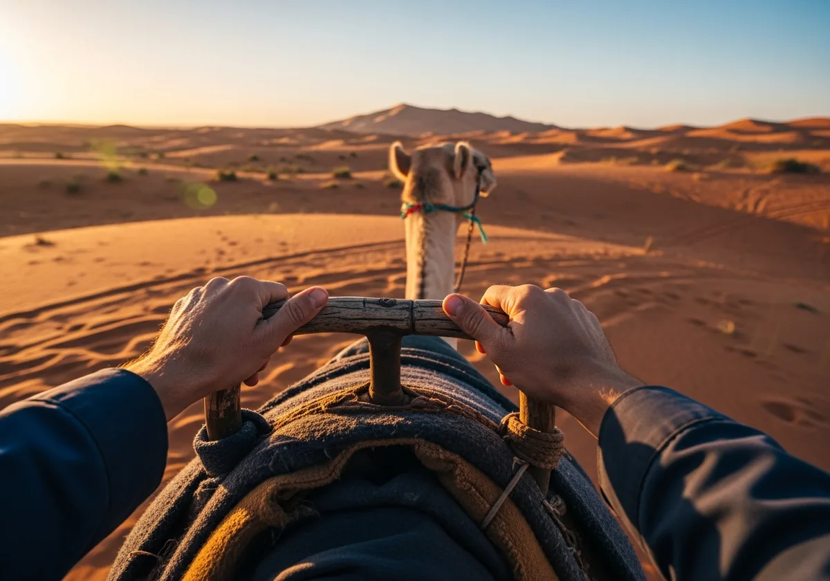 Rider's view during the camel ride on the Morning Desert Safari