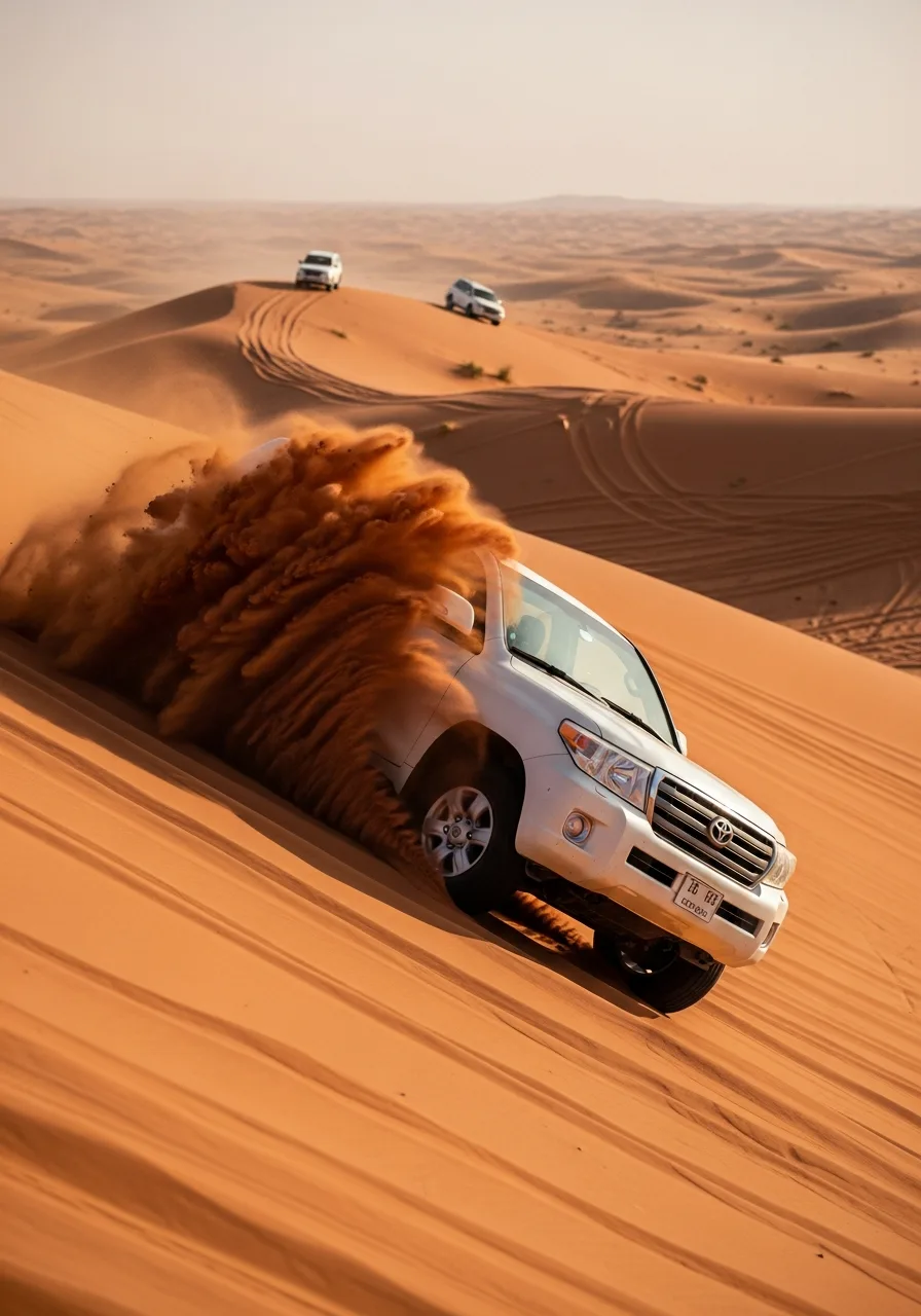 Land Cruiser convoy dune bashing in the Dubai desert