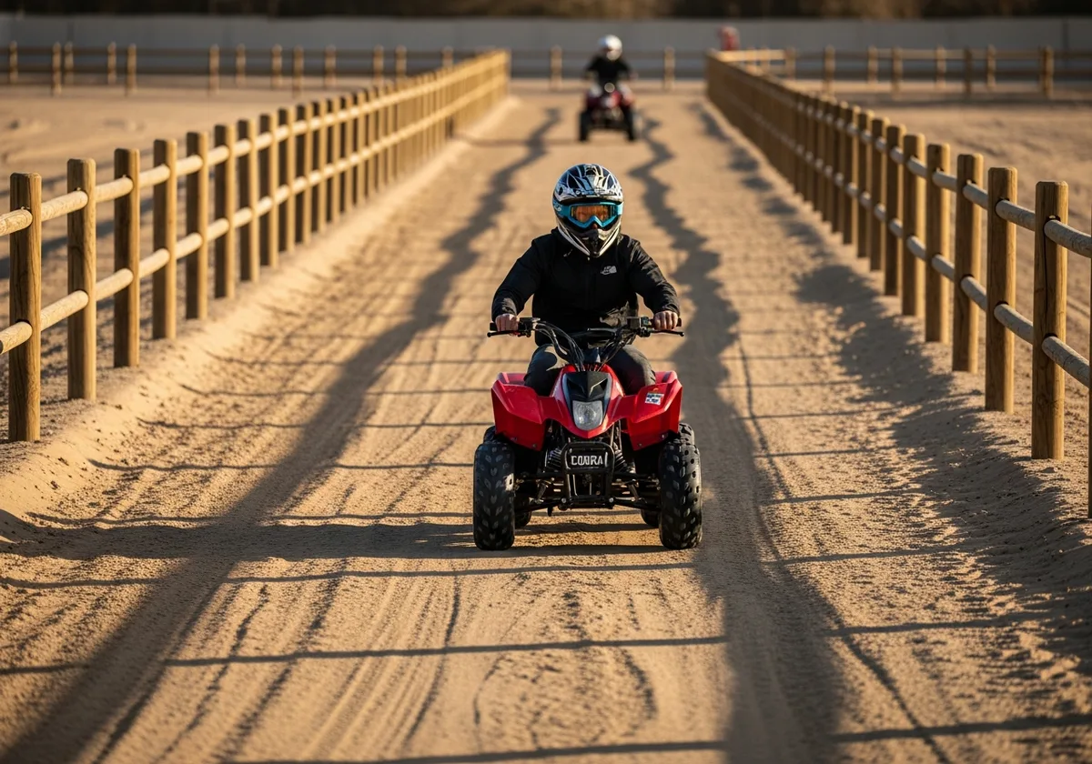 COBRA Single Seater Quad Bike riding in a fenced desert area in Dubai