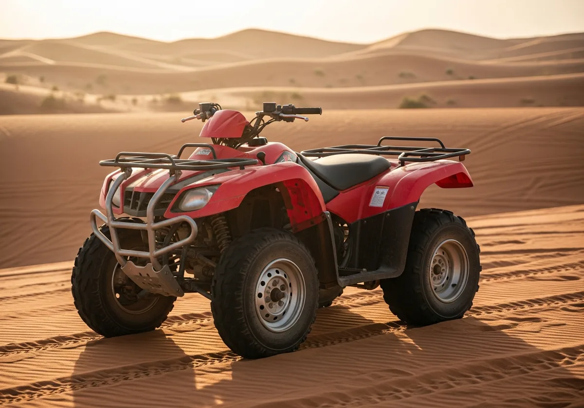 Single Seater Quad Bike parked in the open Dubai desert