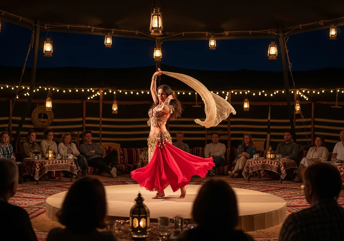 Belly dance show at the desert safari camp in Dubai
