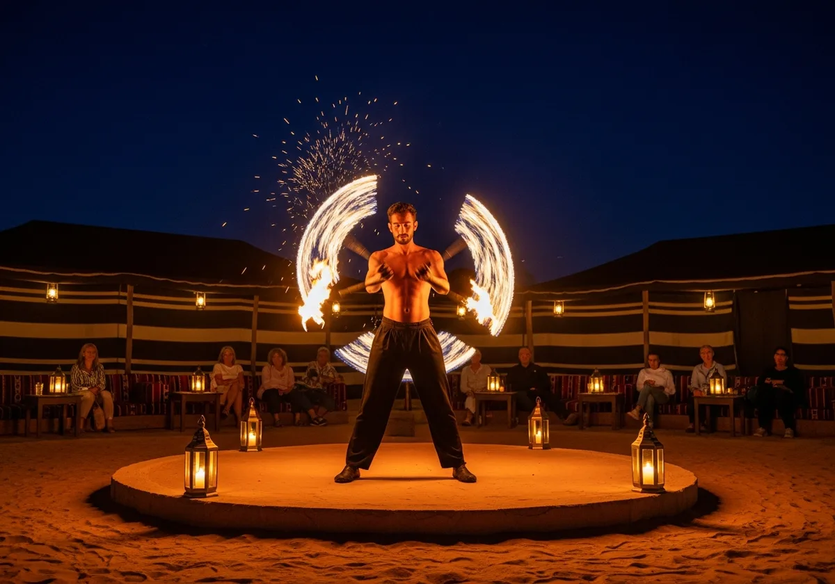 Fire show entertainment during the Evening Desert Safari