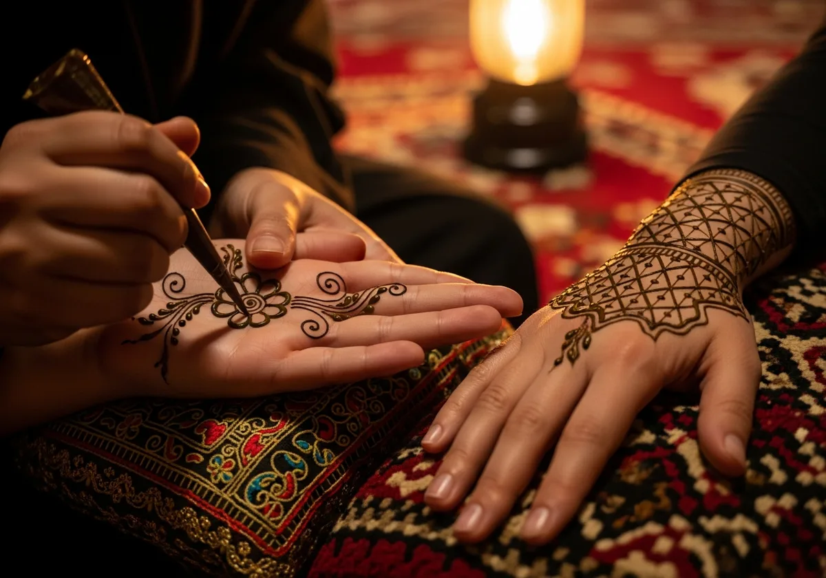 Henna painting at the Dubai desert safari camp